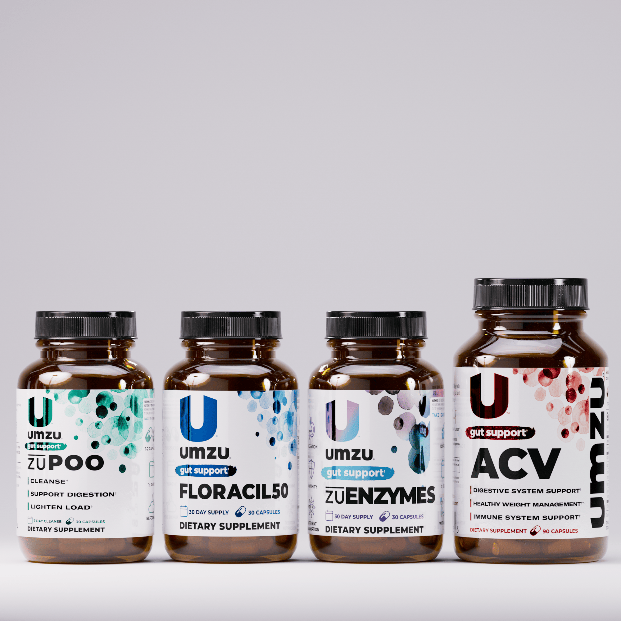 Total Gut Health Optimization Bundle: zuEnzymes, ACV+Prebiotics, zuPoo, and Floracil50 Bundles UMZU