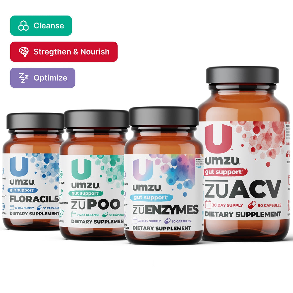 Total Gut Health Optimization Bundle: zuEnzymes, ACV+Prebiotics, zuPoo, and Floracil50 Bundles UMZU   