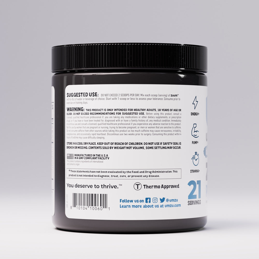 Zuum Pre-Workout Blue Raspberry: 3 Pack Bundle Powder UMZU
