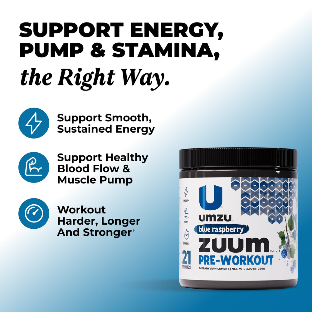 Zuum Pre-Workout Blue Raspberry: 3 Pack Bundle Powder UMZU