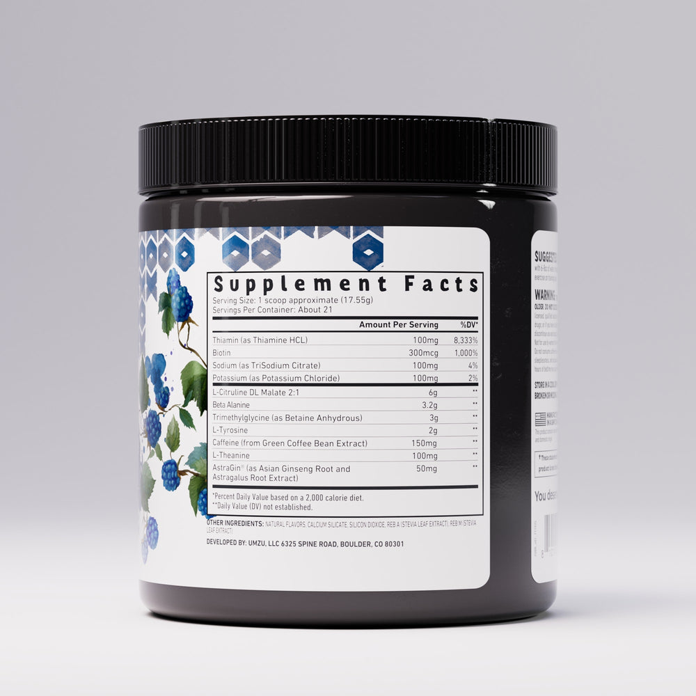 Zuum Pre-Workout Blue Raspberry: 3 Pack Bundle Powder UMZU